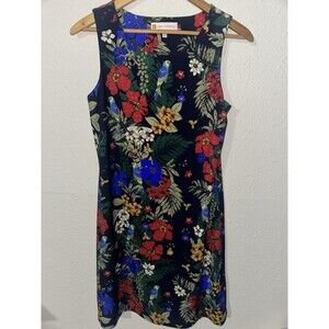 Jude Connally Floral Dark Blue Sleeveless Mid Dress Size S Preppy Colorful